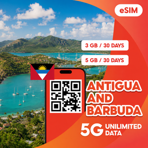 Carte SIM électronique Antigua-et-Barbuda 3 Go 5 Go, forfait de données de voyage 30 jours, internet 4G/5G, code QR, livraison instantanée par e-mail - Product Image 1