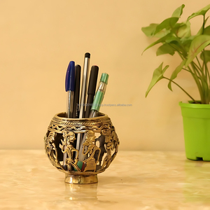 Handcrafted Bras 3.5 Inch Square Metal <b>Pen</b> Holder - Product Image 2