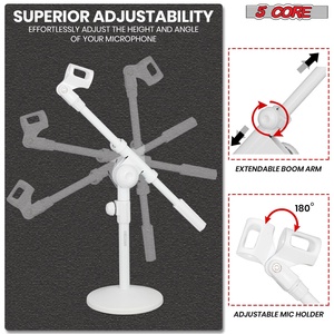 5 Core Mic <b>Stand</b> Adjustable 21.5" Desktop Boom <b>Microphone</b> <b>Stands</b> Round Base Pedestal Para Microfono - Product Image 3