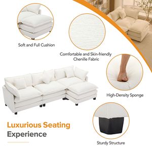 Divano Moderno di Lusso a Forma di L in Ciniglia da 285 cm con 5 Cuscini e Pouf per Soggiorno - Product Image 4