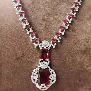 Nita Ambani Red Long Necklace Fine Jewelry Set - Product Image 3