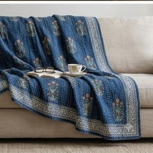 Hand Block Printed Indian Cotton Sanganer Kantha Queen Size <b>Throws</b> <b>Large</b> Width Handmade Quilt Traditional Home Bedding Export - Product Image 4