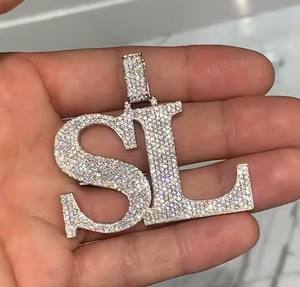 Collar Personalizado con Inicial SL, Diamantes y Moissanita, Plata de Ley 925, Micro Pavé, Estilo Hip Hop - Product Image 1