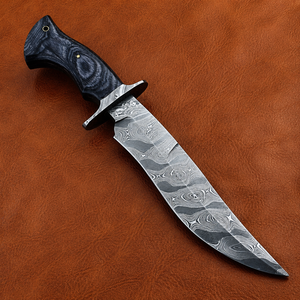 Couteau Bowie en acier Damas fait main, lame fixe, couteau tactique de survie en plein air avec manche en bois - Product Image 4