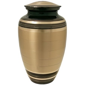 Handcrafted Aluminium Cremation Urn White Grey Marble Finish Memorial Ashes Urn with Etched Gold Bands - Product Image 2