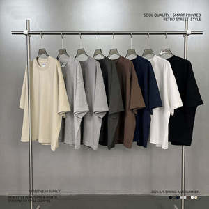 เสื้อยืดคอกลมโอเวอร์ไซส์สไตล์วินเทจผ้าฝ้ายล้างสีสำหรับผู้ชาย พิมพ์โลโก้ได้ตามต้องการ แขนสั้น สวมใส่สบาย สไตล์สตรีทแวร์ - Product Image 3