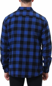 Chemise en flanelle à carreaux bleus et noirs, coton premium, manches longues, style décontracté, vêtement de travail, surchemise avec double poche, directement de l'usine - Product Image 2