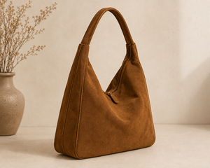 Sac fourre-tout minimaliste en daim véritable avec fermeture éclair et chaînes, couleur unie, sac à main pour femme pour un usage quotidien - Product Image 1