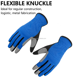 General Purpose Safety Gloves Blue Gray PU Leather <b>Textured</b> Fingertips Anti-Slip Elastic Wristband Latex Free <b>Powder</b> Free - Product Image 3