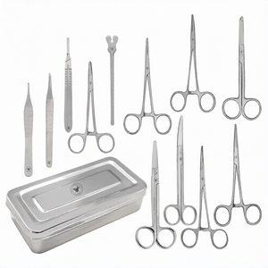 Ensemble d'instruments de chirurgie mineure de 13 pièces, kit chirurgical en acier inoxydable, ciseaux, pinces, porte-aiguilles réutilisables avec boîte de rangement - Product Image 1