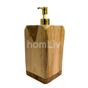 Distributeur de savon liquide carré décoratif en bois de teck naturel massif, fait main, durable, accessoire de salle de bain avec pompe à lotion - Product Image 4