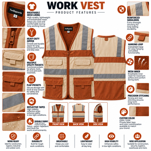 Gilet de travail pour homme avec logo personnalisé, multi-poches, respirant, vêtements de travail de construction, gilet haut de gamme, vêtements de travail - Product Image 5