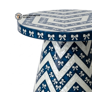 Designer Dark Blue Bone Inlay Accent Table for Living Room Modern Dark Blue Bone Inlay End Table – Artisan Crafted Furniture - Product Image 2