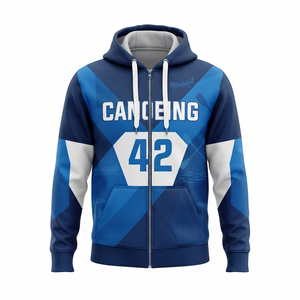 Sweat à capuche de sport de plongée pour homme, impression par sublimation personnalisée, numéro 48, bleu-gris, design color block avec poche avant zippée - Product Image 6