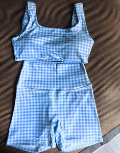 Conjunto Deportivo Elástico con Estampado de Cuadros, Venta al Por Mayor OEM/ODM, Traje de Yoga de 2 Piezas de Alta Calidad en Spandex/Nylon para Correr y Gimnasio - Product Image 6