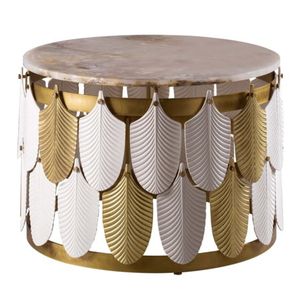 Mesas de centro y auxiliares de diseño con hojas de Ginkgo chapadas en oro, hechas de metal de primera calidad, con un aspecto atractivo para el hogar, hotel, sala de estar. - Product Image 6