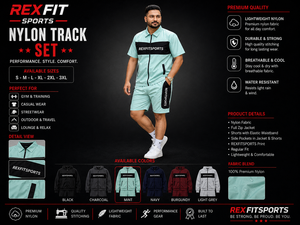 REXFIT SPORTS 2026 <b>Mens</b> Mint Nylon <b>Short</b> Sleeve Tracksuit Set Full <b>Zip</b> Jacket and <b>Shorts</b> Custom Sportswear lightweight nylon set - Product Image 1