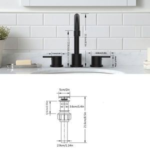 Grifo de lavabo negro mate de 8 pulgadas con 2 manijas, 3 orificios y caño giratorio de 360 grados para baño - Product Image 5