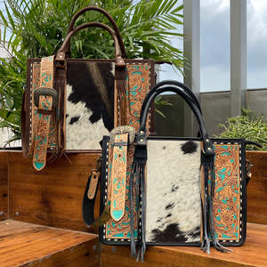 Luxury Top Quality Hand <b>Tooled</b> Leather Tassel <b>Tote</b> <b>Bag</b> for Women's Vintage Elegant Genuine Cowhide Leather 2025 Ladies Handbag - Product Image 4