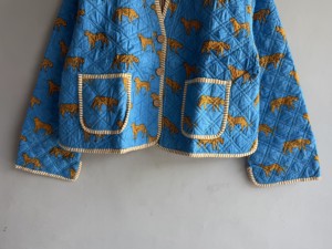 Blue Quilted Jacket With Cheetah Print Full Sleeve Button Closure Women's Autumn Outerwear Blue jacket gift <b>for</b> her - Product Image 3