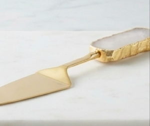 Premium Gold Finish Stainless Steel Cake Server <b>Set</b> With Agate Handle Handmade Ideal For Wedding And Anniversary Use - Product Image 3