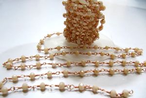 1 Foot- 14K Gold Plated Pink Chalcedony Rondelle Faceted 3-4mm Beaded Wire Wrapped <b>Rosary</b> Chain - Product Image 4