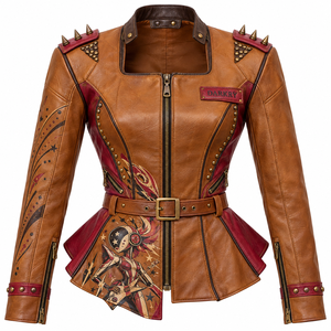 Chaqueta de Cuero Punk Personalizada OEM/ODM para Mujer, Chaqueta de Motociclista con Estampado y Tachuelas, Ropa Exterior Vintage para Motocicleta, Tallas Grandes - Product Image 1