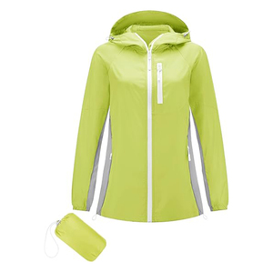 Chaqueta Cortavientos Verde Lima para Mujer, Impermeable, Plegable, con Capucha, Ropa Deportiva para Exteriores, Diseño en Contraste - Product Image 3