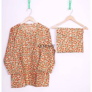 Conjunto de Pijama para Mujer, 100% Algodón Ecológico, Elegante, Modesto, con Estampado Floral, de Alta Calidad, Cómodo, Suave, Pantalones y Camisa Lisos - Product Image 3