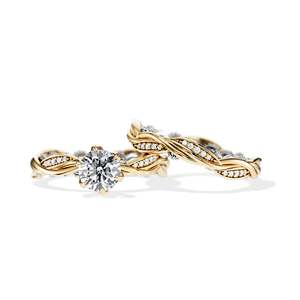 Anillo de compromiso de oro de 14k para mujer, chapado en oro, con diamante de corte brillante redondo, color D, piedra cultivada en laboratorio, certificado IGI, estilo clásico - Product Image 2