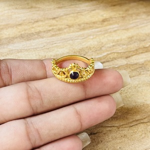 Hot Selling Chevron Crown <b>Ring</b> Amethyst Brass Tiara <b>Ring</b> 18k Gold Plated Filigree Texture <b>Ring</b> Vintage Wholesale <b>Statement</b> <b>Ring</b> - Product Image 2