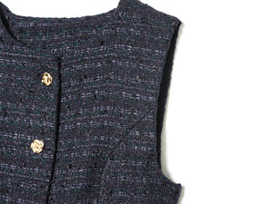 Chaleco de Tweed Azul para Mujer, Nuevo, Elegante, con Cinturón de Hebilla Metálica, Cuello Redondo, Botones, Estilo Casual - Product Image 6
