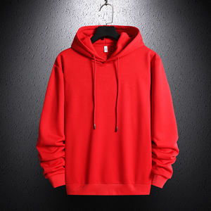เสื้อฮู้ดผู้ชายสีแดง ทรงปกติ สวมใส่สบายๆ สำหรับฤดูใบไม้ร่วง ผ้าฝ้ายถัก แขนยาว - Product Image 1