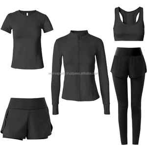 2025 Women's Fitness Custom Yoga Set <b>Leggings</b> & Sports Bra 5-Piece Set Breathable Quick Dry Spandex/<b>Nylon</b> Made in Pakistan - Product Image 3