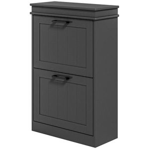 Mobile Portascarpe Moderno in Stile Fattoria, in Legno Massello Nero e MDF, Scaffali Regolabili e Impilabili, Arredamento per la Casa - Product Image 3
