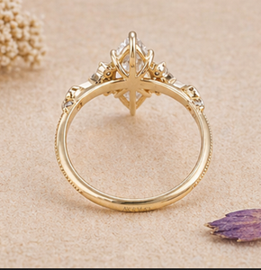 Bague de Fiançailles et de Mariage Vintage en Or 14K/18K avec Diamant Moissanite Taille Marquise et Halo, Style Floral Antique - Product Image 5
