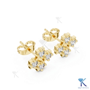 Lab Grown Diamond Geometric Cross <b>Stud</b> Earrings 4 Stone Open Center 18K Solid Gold Luxury Fine Women Jewelry Anniversary Party - Product Image 5