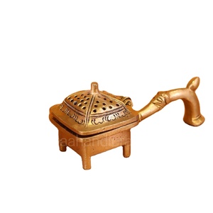 Brûleur d'encens décoratif en laiton avec couvercle et poignée, porte-encens Pooja Dhuni, vente en gros, décoration pour la maison, hôtel, restaurant - Product Image 2