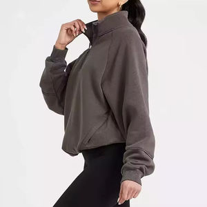 Wholesale Women Plus Size Oversized Half <b>Zip</b> <b>Sweatshirt</b> Adjustable Hem Cord Custom Logo Lounge Pullover Winter - Product Image 1