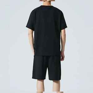 Ensemble T-shirt et short en coton noir pour homme 2026 – Tenue décontractée respirante en maille pour l'été – Fabricant de marques privées - Product Image 3