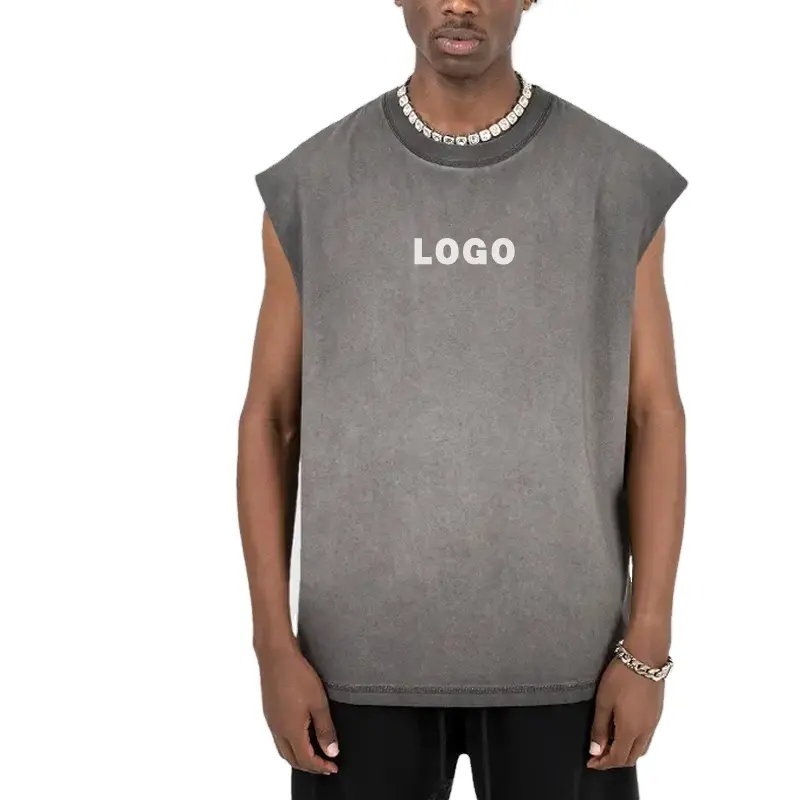 Unisex Gym Tank Top Custom Afgesneden Mouwloos T-Shirt Man Gewassen Losse Oversized Spier Shirt Zuur Wassen Grafische Mannen Vest