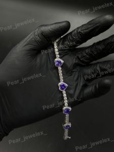 Bracelet en moissanite serti de diamants, argent 925, pierre de couleur violette taille cœur, style hip hop, unisexe. - Product Image 3
