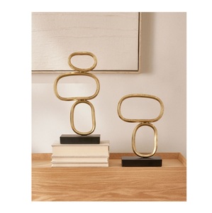 Ensemble de sculptures géométriques modernes en laiton, 2 pièces, décoration de table abstraite et artistique pour salon - Product Image 2