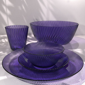 Juego de Vajilla PGT French Retro Wave Ripple - 5 Piezas Ecológicas y Elegantes - Platos y Tazones - Valeria Morado (Hecho en Taiwán) - Product Image 2