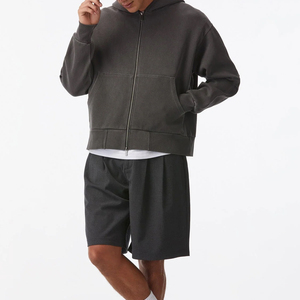 Sweat-shirt à capuche court pour homme en mélange de coton premium, coupe ample décontractée, poignets et ourlet côtelés, style streetwear urbain tendance - Product Image 2