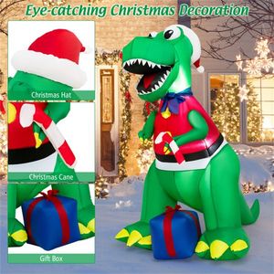 6FT Inflatable Christmas Dinosaur Santa Hat/Vest Gift <b>Boxes</b> Bright <b>LED</b> <b>Lights</b> Waterproof Outdoor Holiday Yard Decorations" - Product Image 6