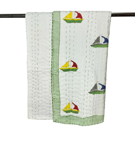 Manta de Algodón Acolchada con Diseño Marino, Borde Verde, para Uso en Casa en Todas las Estaciones - Product Image 2