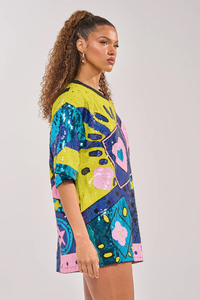 Oversized <b>Sequin</b> Embroidery Geometric Print Casual <b>Shirt</b> Summer Short Sleeve Men's <b>T</b>-<b>Shirt</b> Collarless Polyester Knitted - Product Image 3