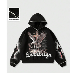 Sweat-shirts à capuche zippés personnalisés roses avec motif graphique pour hommes, style Y2K, motif ange, coupe oversize, haute qualité, épais, streetwear, vente en gros - Product Image 5