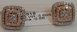 Élégantes boucles d'oreilles clous en or rose 14 carats avec diamants carrés taille coussin, halo superposé, bijoux raffinés pour femme, cadeau de mariage nuptial - Product Image 4